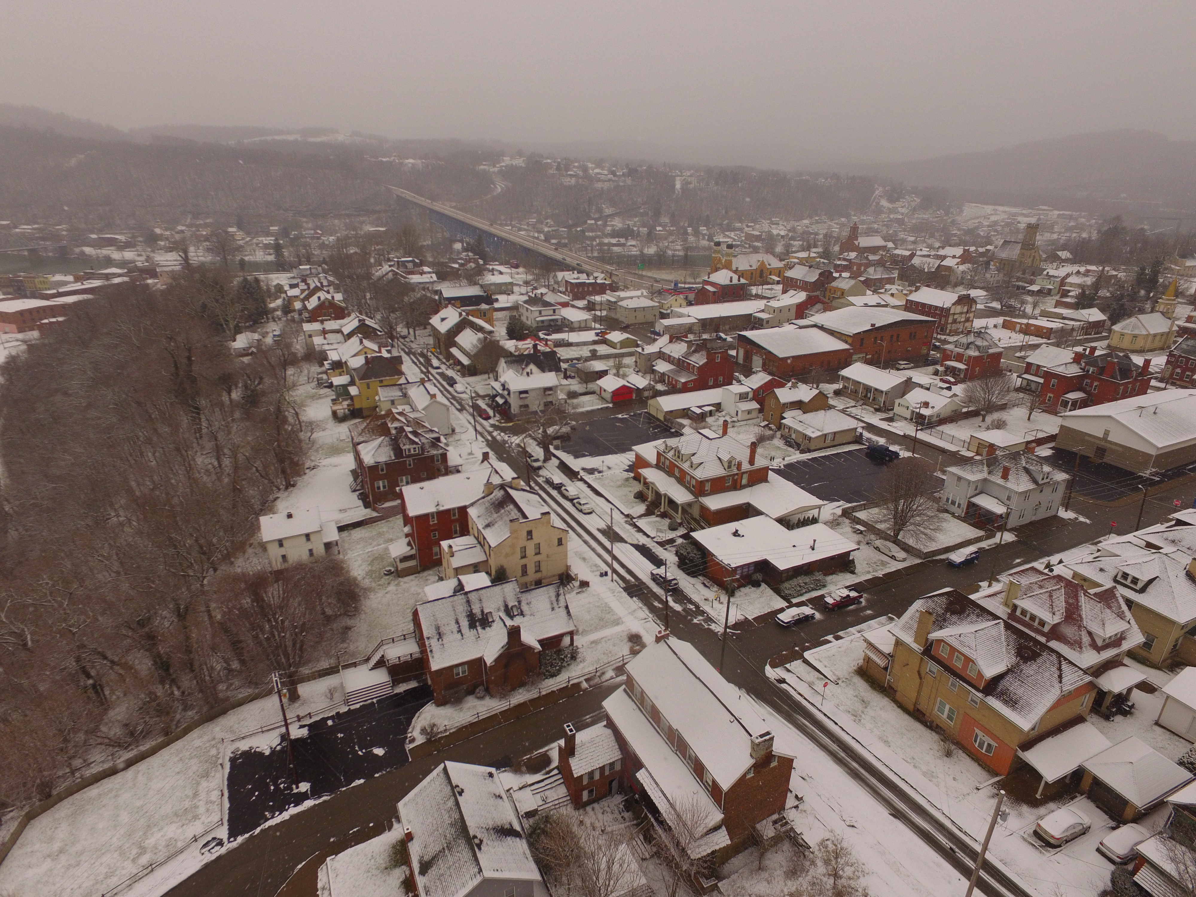 Overhead view of Brownsville, PA in the Winter